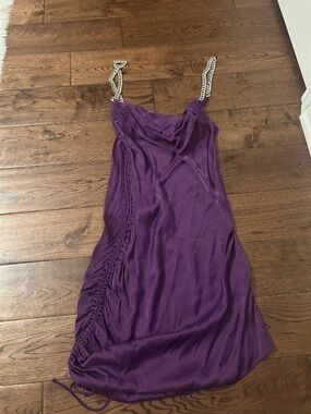 Purple Satin Slip Dress with Chain Straps